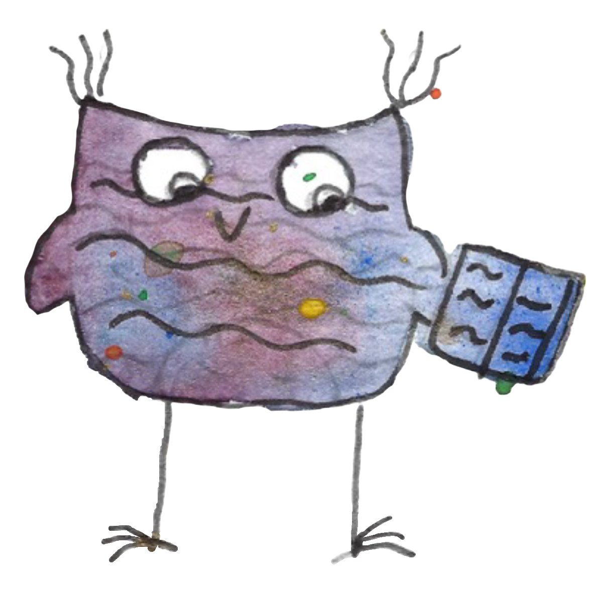 Lila-blaue Eule mit Buch – Symbol für Deutschkurse