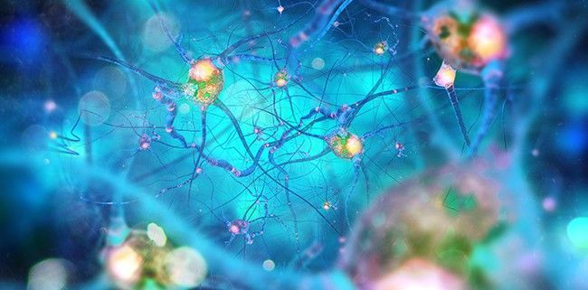 Scientific animation of neurons against a blue background