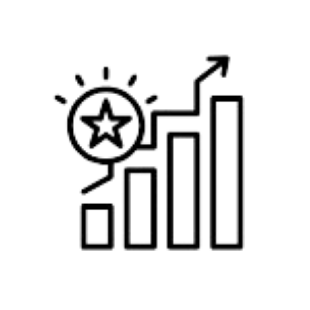 Award icon beside rising bar chart and upward arrow