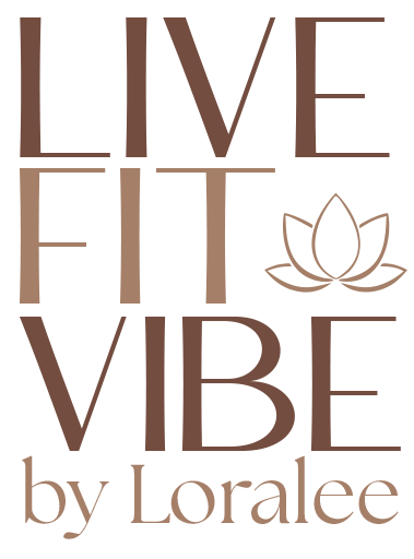 A logo for a company called live fit vibe by loralee 