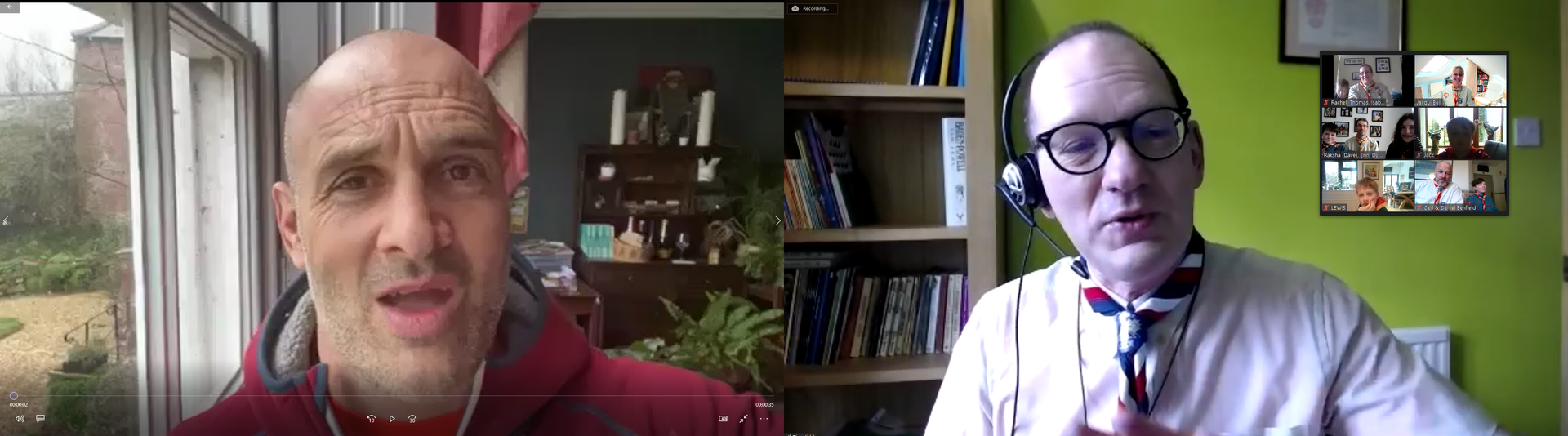 Two men are talking to each other on a video call.