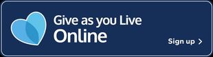 A blue sign that says give as you live online