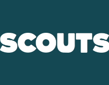 The word scouts is written in white on a blue background.