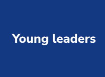 The word young leaders is on a blue background.