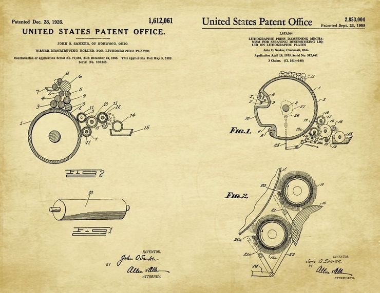 Vintage patent drawing of a mechanical gear assembly on aged paper