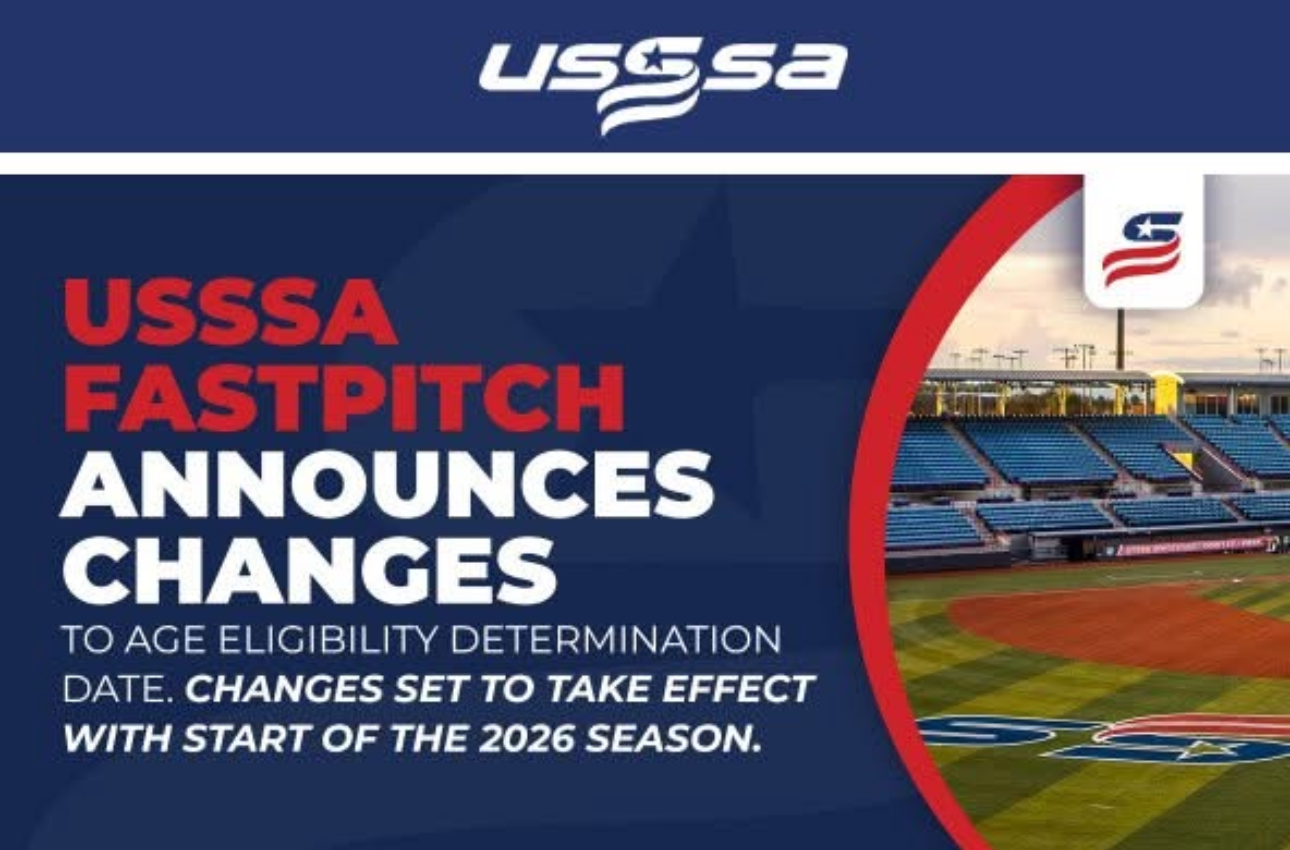 USSSA graphic announcing fastpitch changes to age eligibility, effective for the 2026 season.
