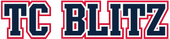 TC BLITZ logo in navy blue with red outline and white background