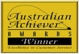 Australian Achiever Awards Winner logo: gold square, black text,