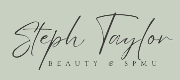 Steph Taylor logo in dark grey script on a light green background.