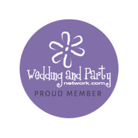 Purple circular Wedding and Party Network logo with a flower icon and “Proud Member” text