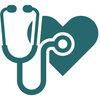 Teal stethoscope draped over a teal heart, symbolizing healthcare.