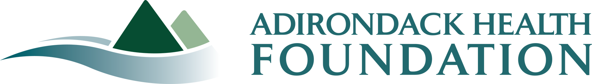 Logo of Adirondack Health Foundation with green mountain shapes and blue waves.