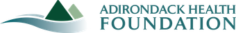Logo of Adirondack Health Foundation with green mountain shapes and blue waves.