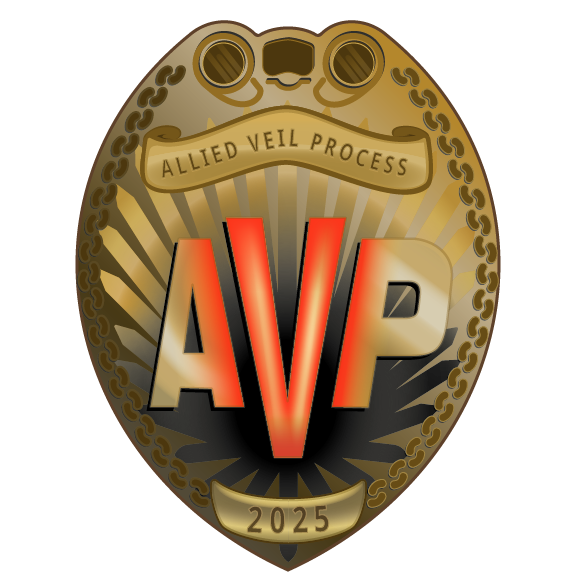 A gold badge that says allied veil process on it