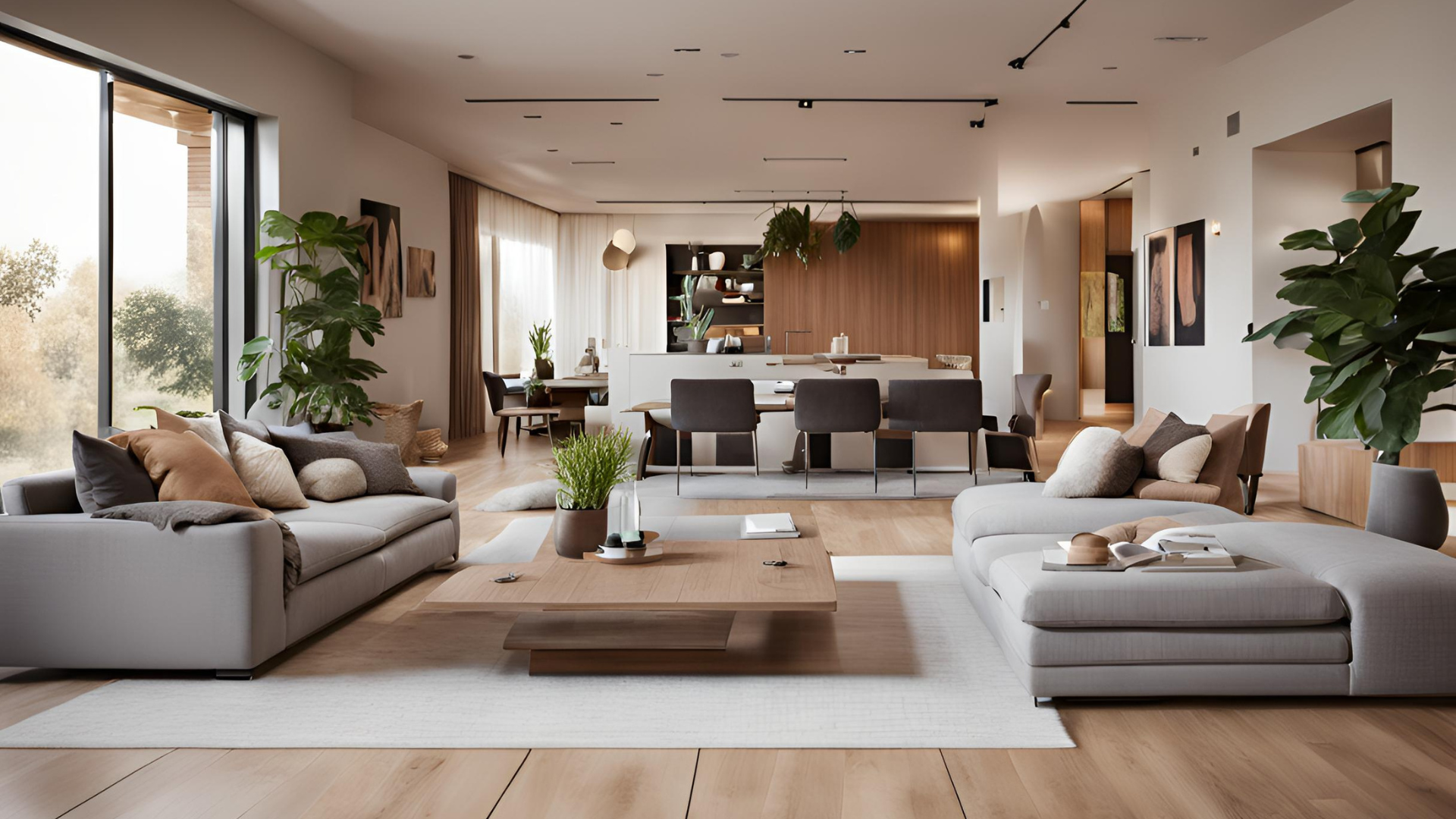 A living room filled with furniture and a table.