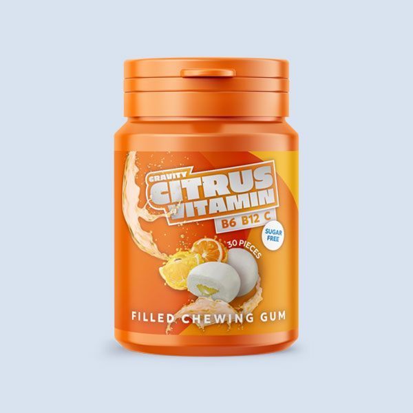 A bottle of citrus vitamin filled chewing gum