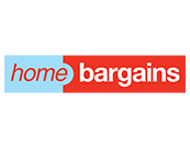 The logo for home bargains is red and blue.