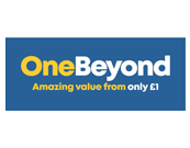 The one beyond logo is blue and yellow and says `` amazing value from only £ 1 ''.