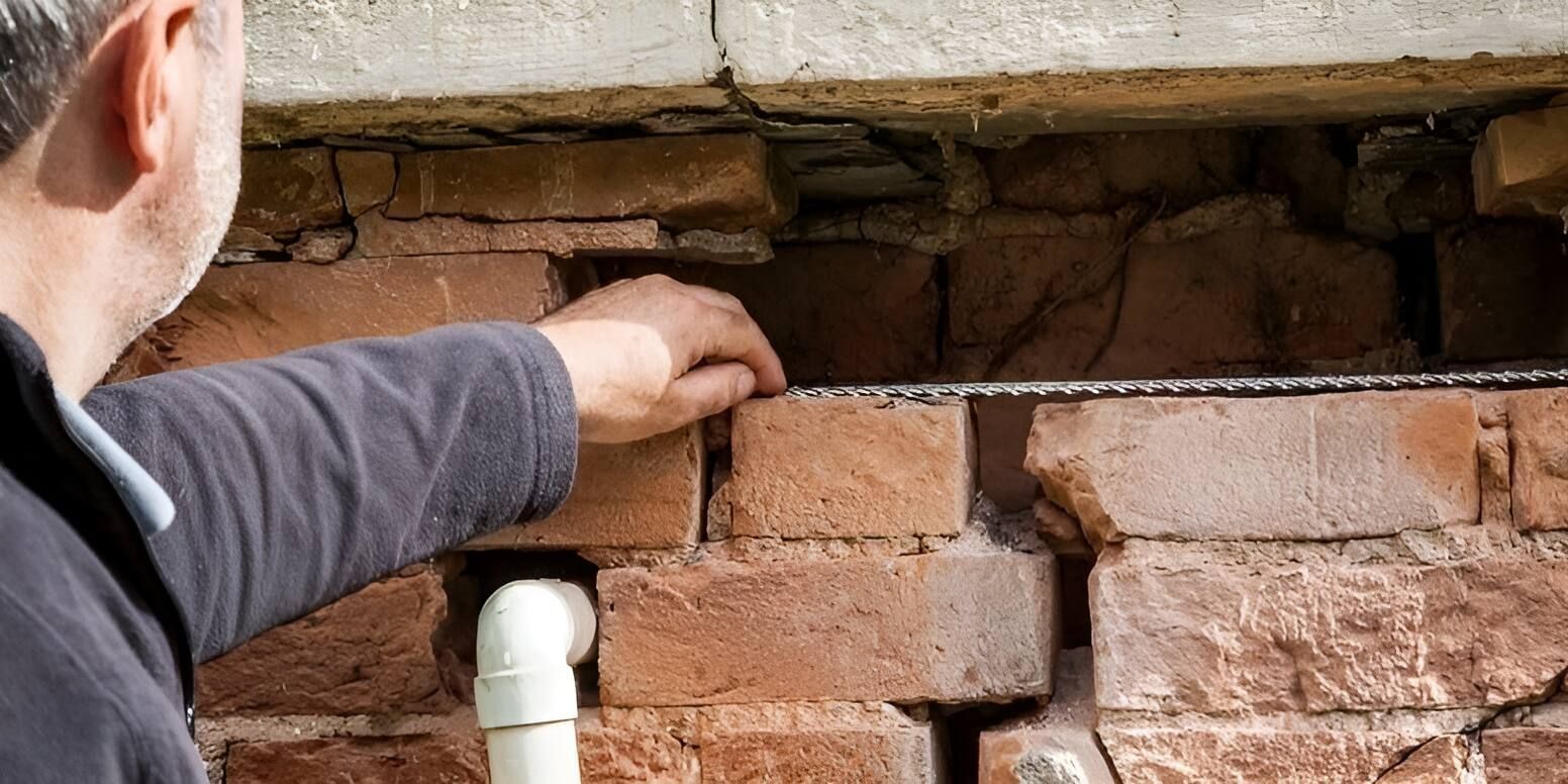 A Man Is Measuring A Brick Wall With A Tape Measure — Affordable Underpinning Solutions In Dapto, NSW