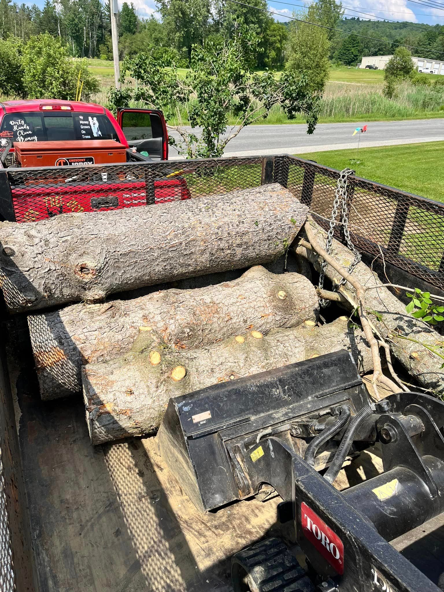 NEK Tree Workz trailer loaded up with logs from a tree trimming job