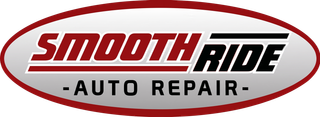 Smooth Ride Auto Repair logo in red and black oval with gray background
