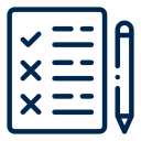 רשימת בדיקה עם סימן וי ושני סימני X, ליד עט.