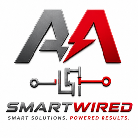 SmartWired logo with stylized black and red “A” and wire icon, tagline “Smart solutions. Powered results.”
