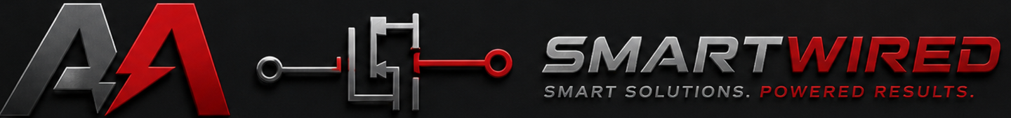 AA SmartWired logo with red and gray text and a circuit-themed line graphic on a black background