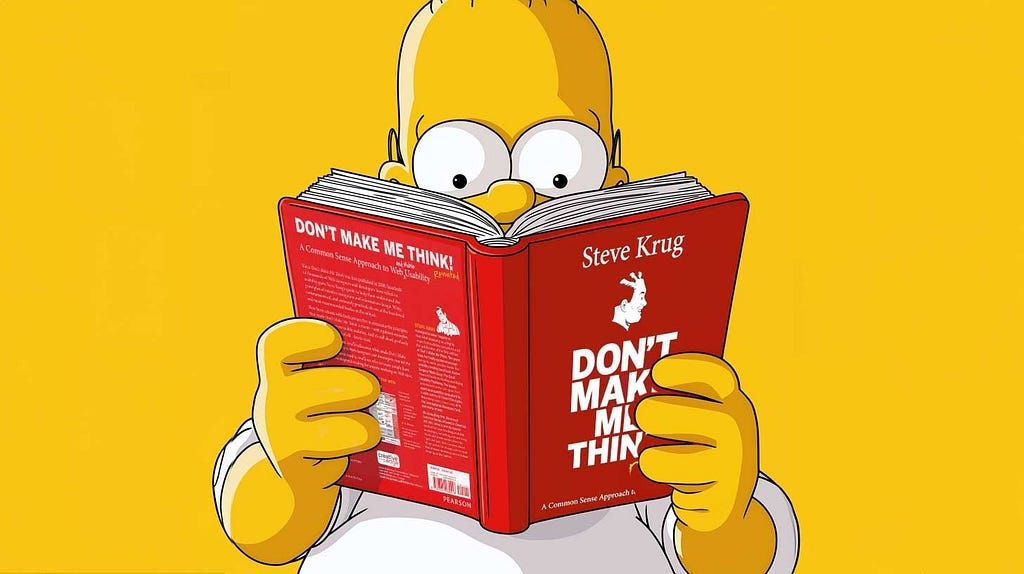 Homer simpson is reading a red book on a yellow background.
