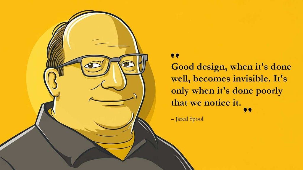A cartoon of a bald man wearing glasses and a quote.