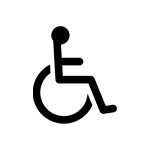 a black and white icon of a person in a wheelchair