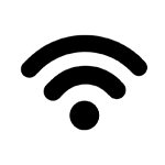 a black and white icon of a wifi signal on a white background