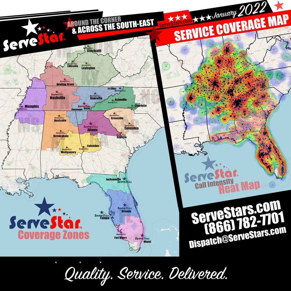 A service coverage map for the southeast states