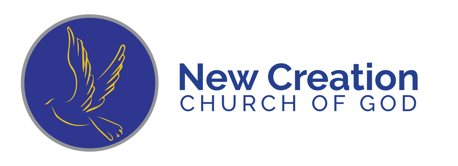 Logo of New Creation Church of God with a bird inside a blue circle.