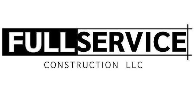 The full service construction llc logo is black and white.