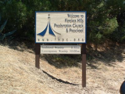 A sign that says welcome to flecker hills presbyterian church and preschool
