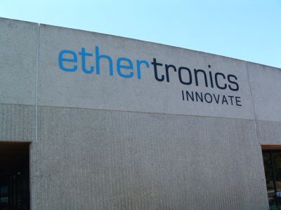 A building that says ethertronics innovate on it