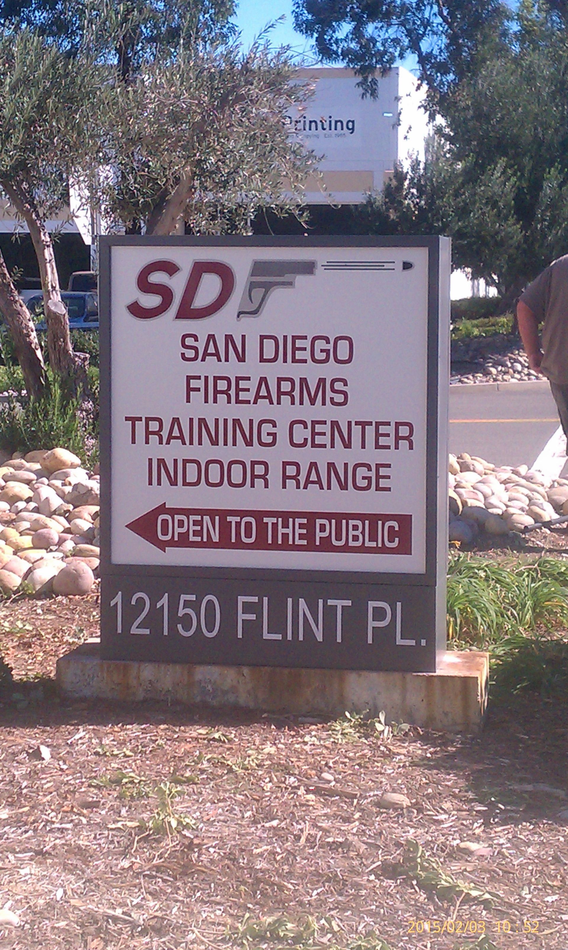 A sign for sd san diego firearms training center