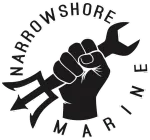 Black and white logo: fist holding wrench and trident, "Narrow Shore Marine" text encircles.