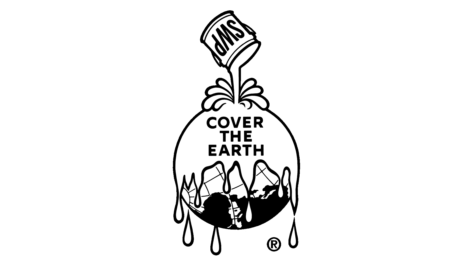 A black and white drawing of a globe that says cover the earth