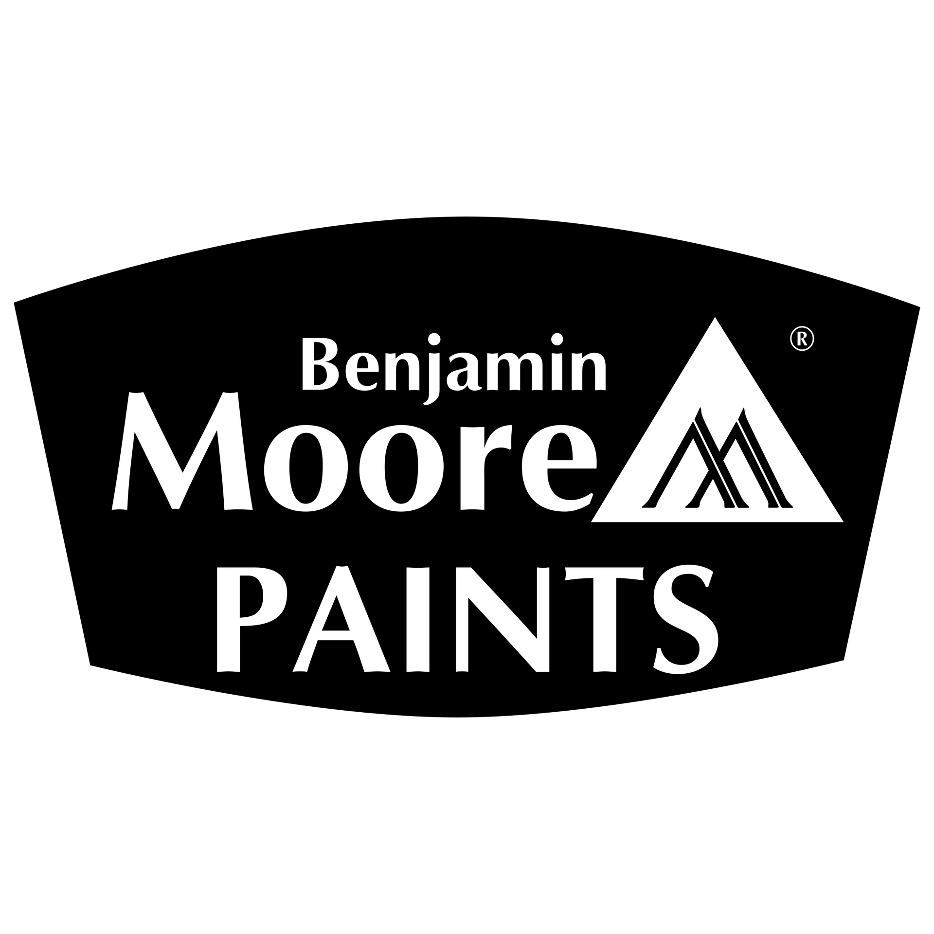 The logo for benjamin moore paints is black and white.