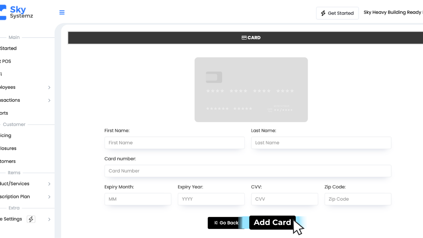 A screenshot of a website with a credit card on it.