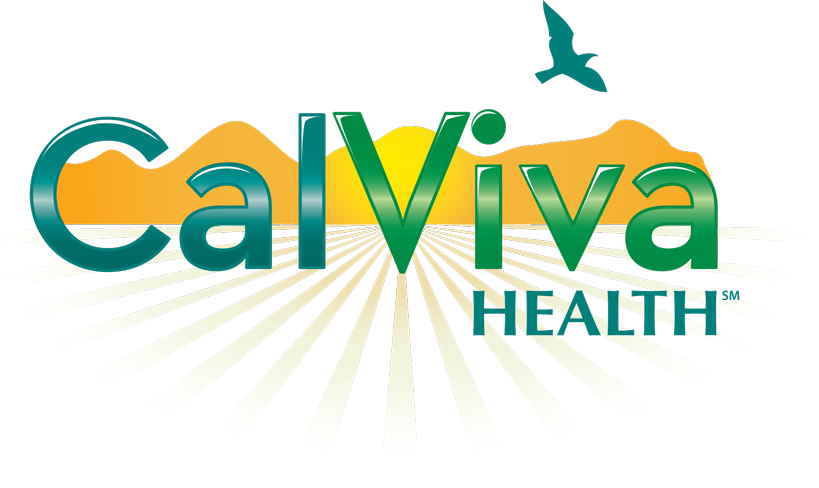 The calviva health logo has a bird flying over a mountain.