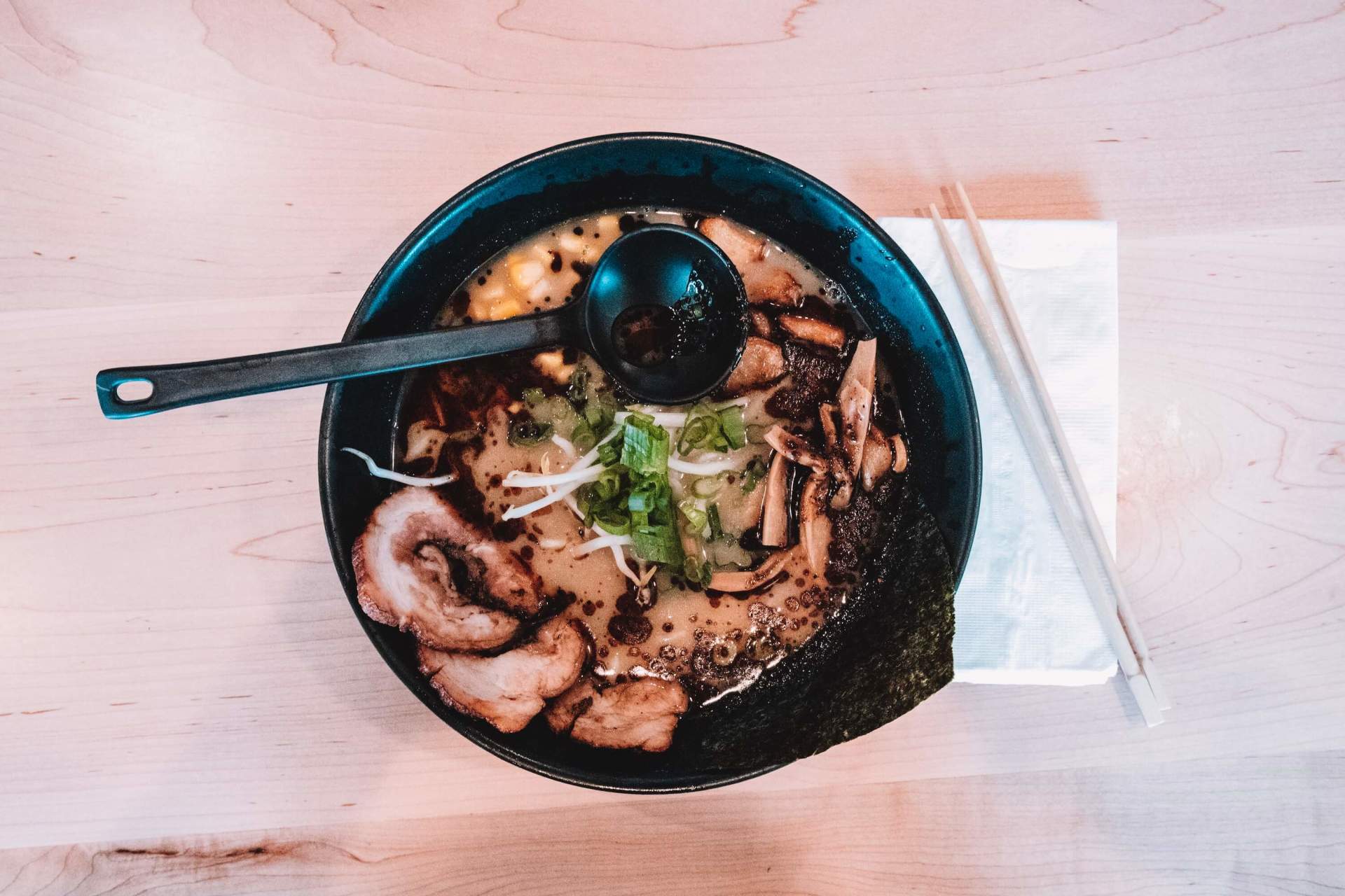 black garlic ramen bowl in Sacramento