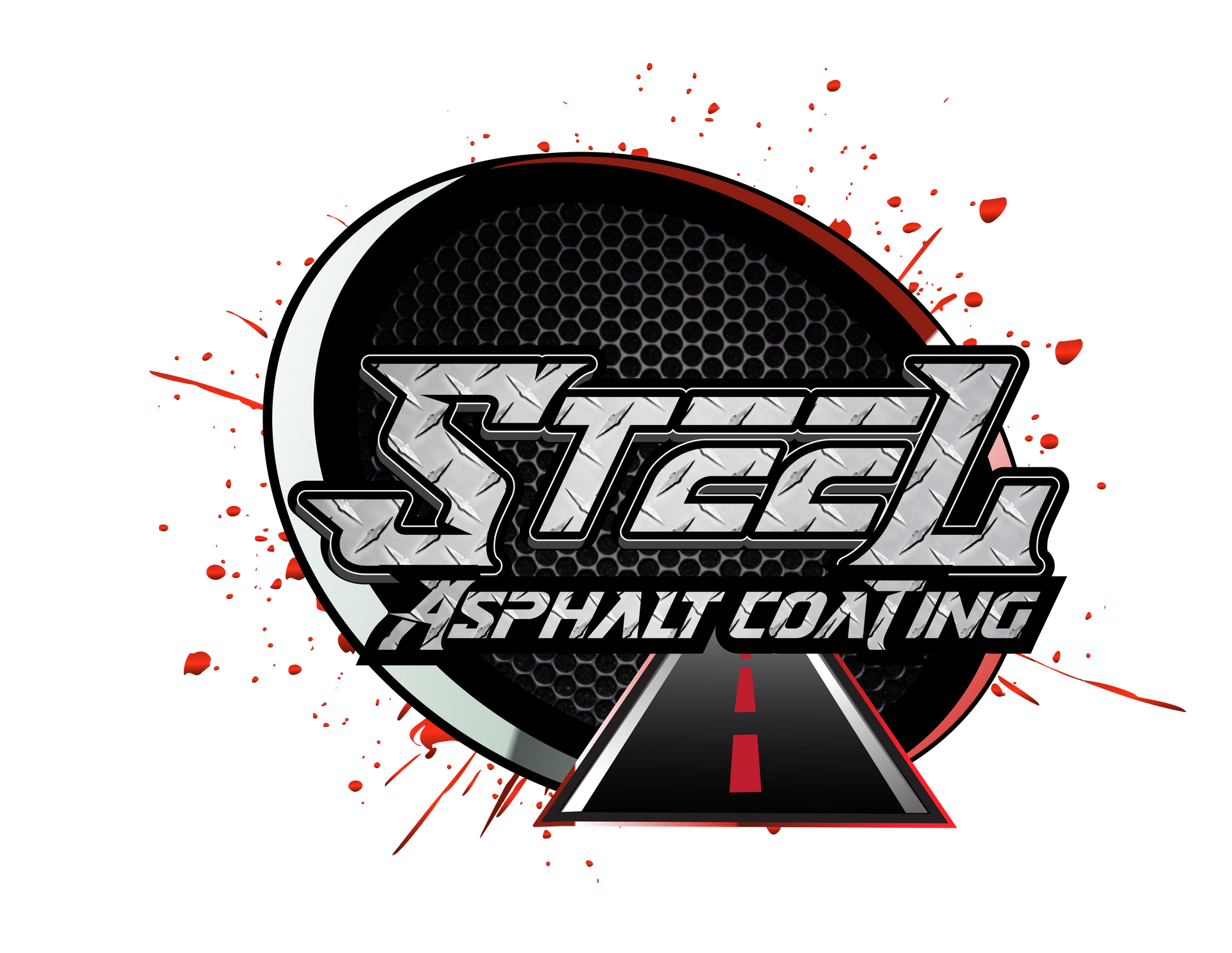 A logo for steel asphalt coating with a road in the middle.