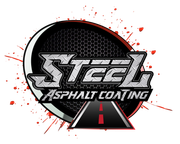 A logo for steel asphalt coating with a road in the middle