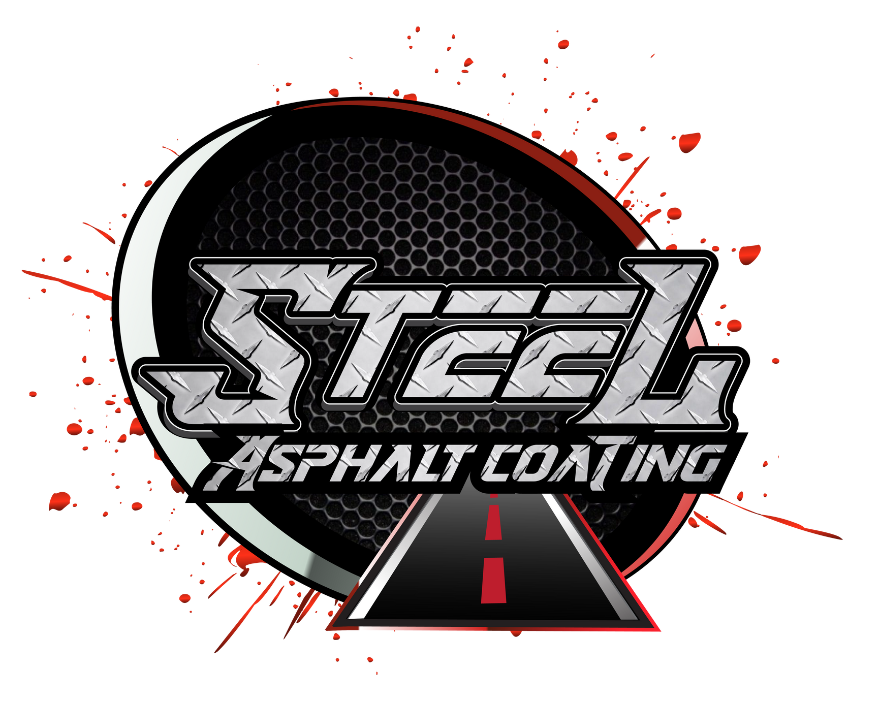 A logo for steel asphalt coating with a road in the middle