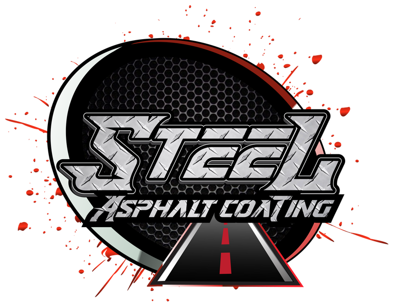 A logo for steel asphalt coating with a road in the middle