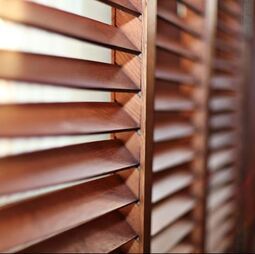 Close up view of timber Plantation Shutters.