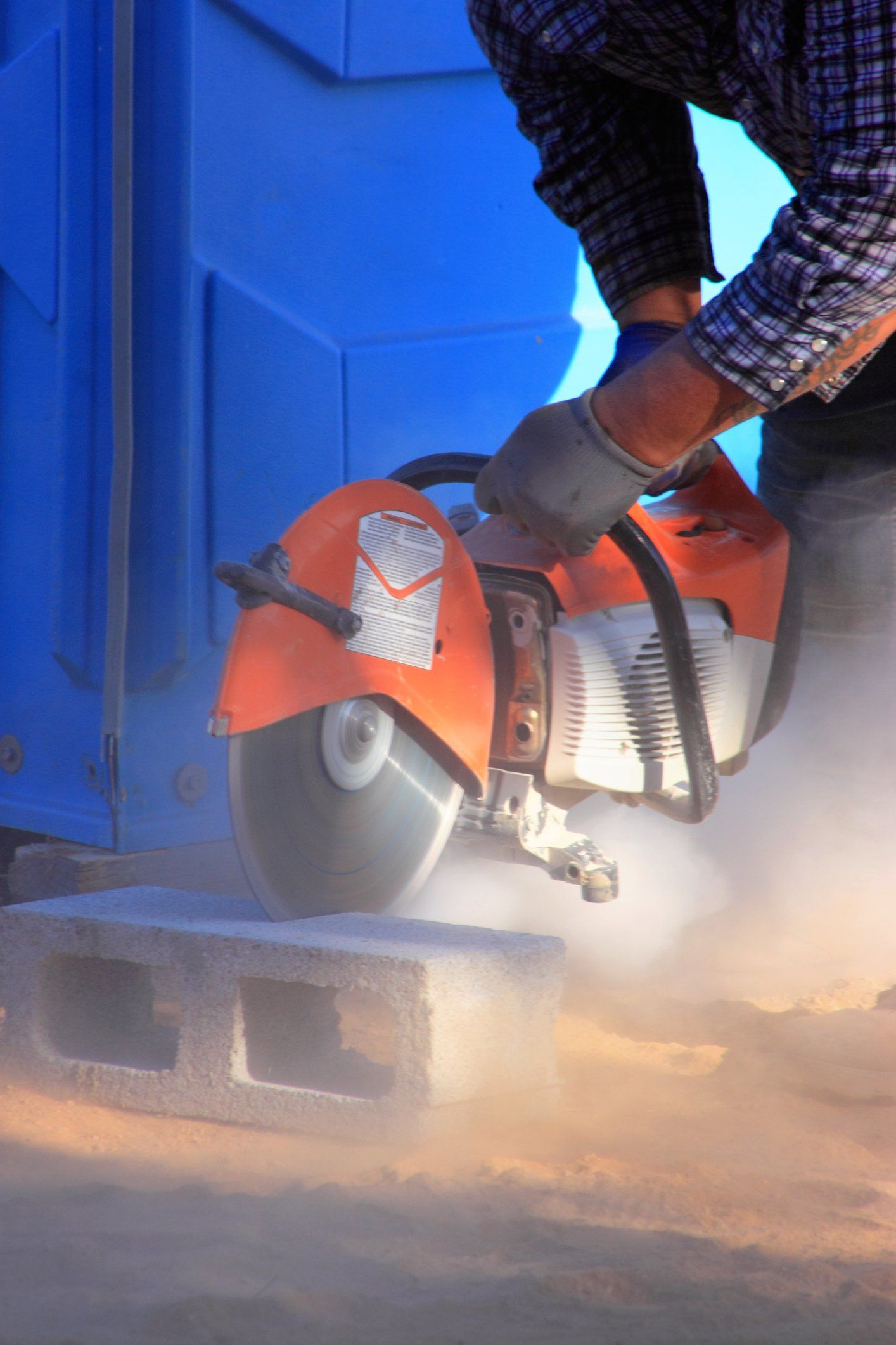 Construction Worker Cutting Cement — Houston, TX — Jasso Sawing & Sealing